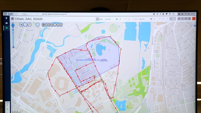 A computer screen shows how an offender can be tracked. Picture: Toby Zerna