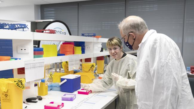 Scott Morrison visists the the Scientia Clinical Research Ltd lab in Randwick on November 5. Picture: NCA NewsWire