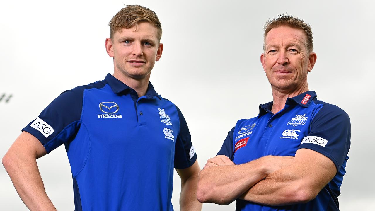 Building a strong foundation: Ziebell with Kangaroos coach David Noble at Arden Street.