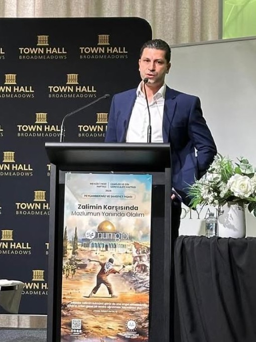 Basem Abdo speaks during 'Mawlid' event in Broadmeadows. Picture: Instagram / Basem Abdo