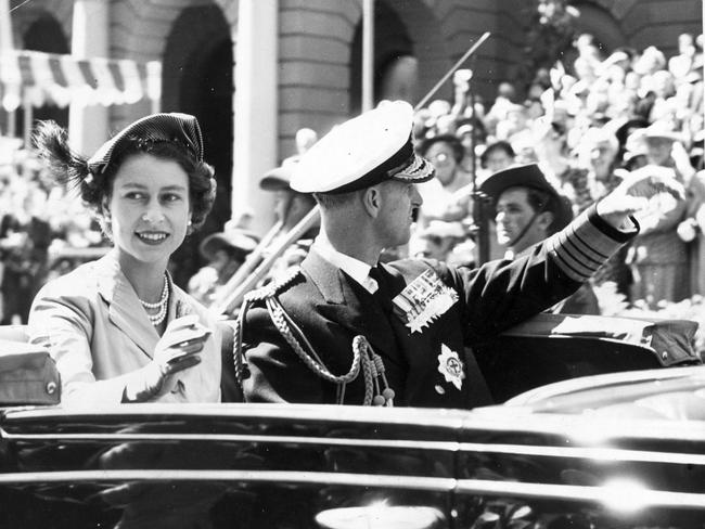 Queen Elizabeth II and the Duke (Prince Philip) arrive at Government House in Hobart in 1954.