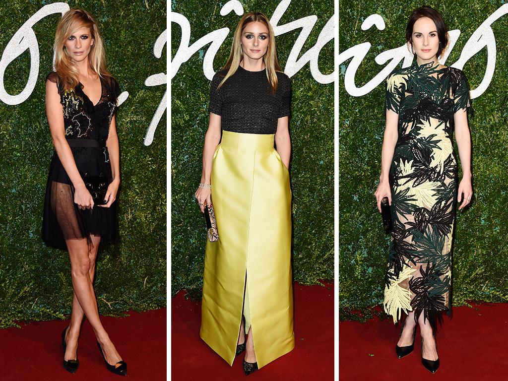 Poppy Delevingne, Olivia Palermo and Michelle Dockery attend the British Fashion Awards at London Coliseum on December 1, 2014 in London, England. Picture: Getty