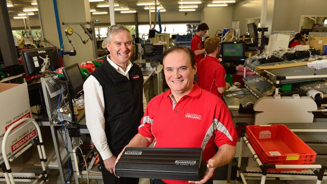 Redarc Electronics managing director Anthony Kittle with the company’s engineering manager, Ruben Lopez, on site last year. Picture: Keryn Stevens