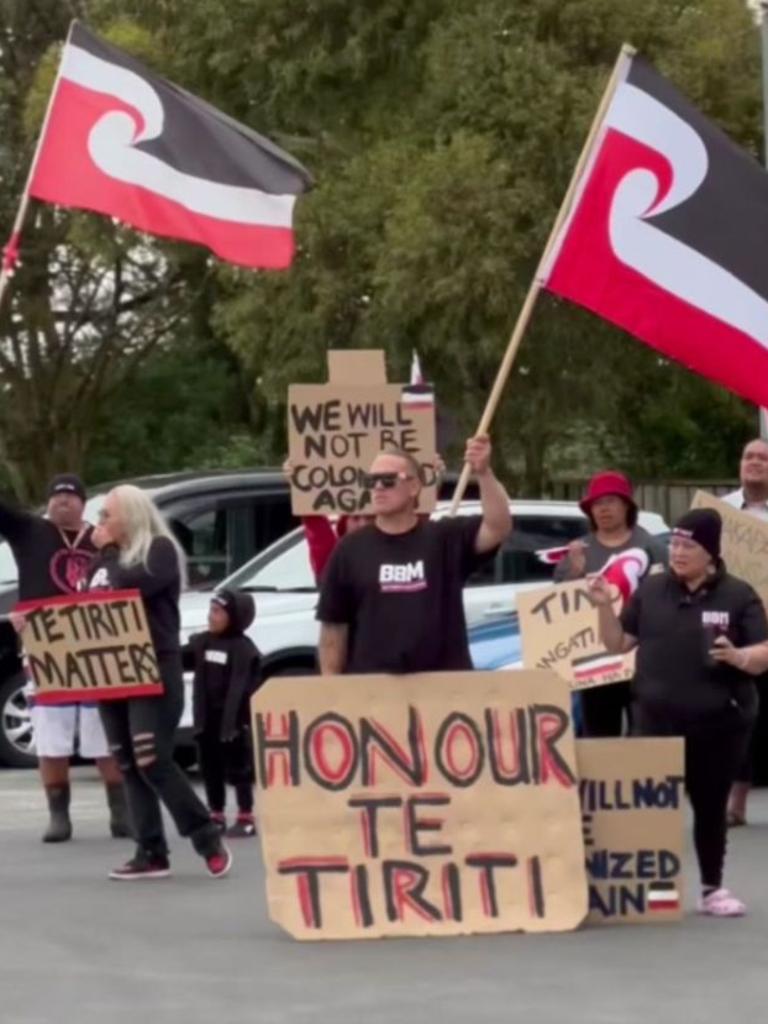 Thousands rallied in protests around the country, bringing signs calling to “honour” the Treaty. Picture: TikTok