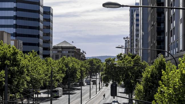 Adelaide’s normally busy streets are almost deserted during lockdown last November. Picture: Getty Images