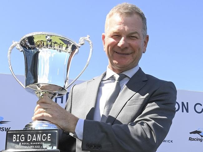 Rustic Steel winning the inaugural The Big Dance for trainer Kris Lees and jockey Nash Rawiller at Royal Randwick on November 1, 2022. Picture: Bradley Photos, ,