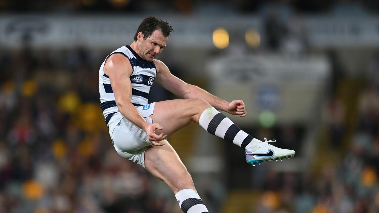 Patrick Dangerfield launched two massive goals when it was badly needed. Picture: Albert Perez/AFL Photos via Getty Images