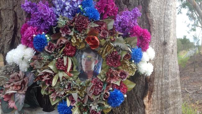 An 2014 photo of a memorial for Shaun Owen, who died on notorious Serpentine Creek Rd in 2006. Picture: Supplied