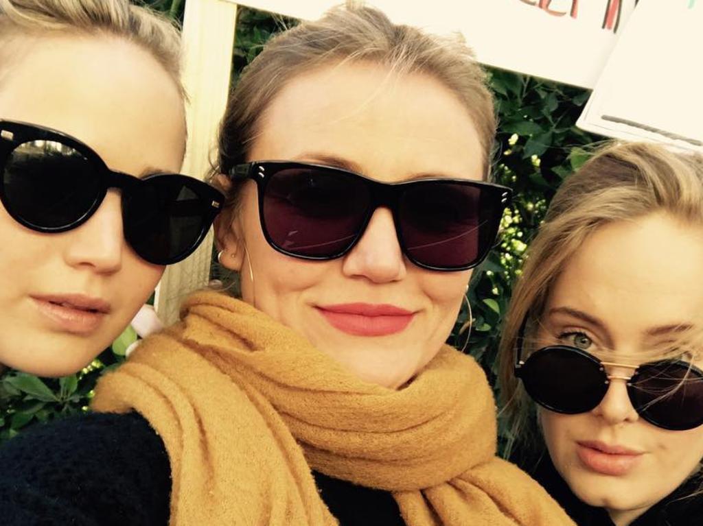 Adele’s hen’s party for Jennifer Lawrence is likely to be a star-studded bash. From left to right, Lawrence, Cameron Diaz, Adele. Pic: Instagram @adele