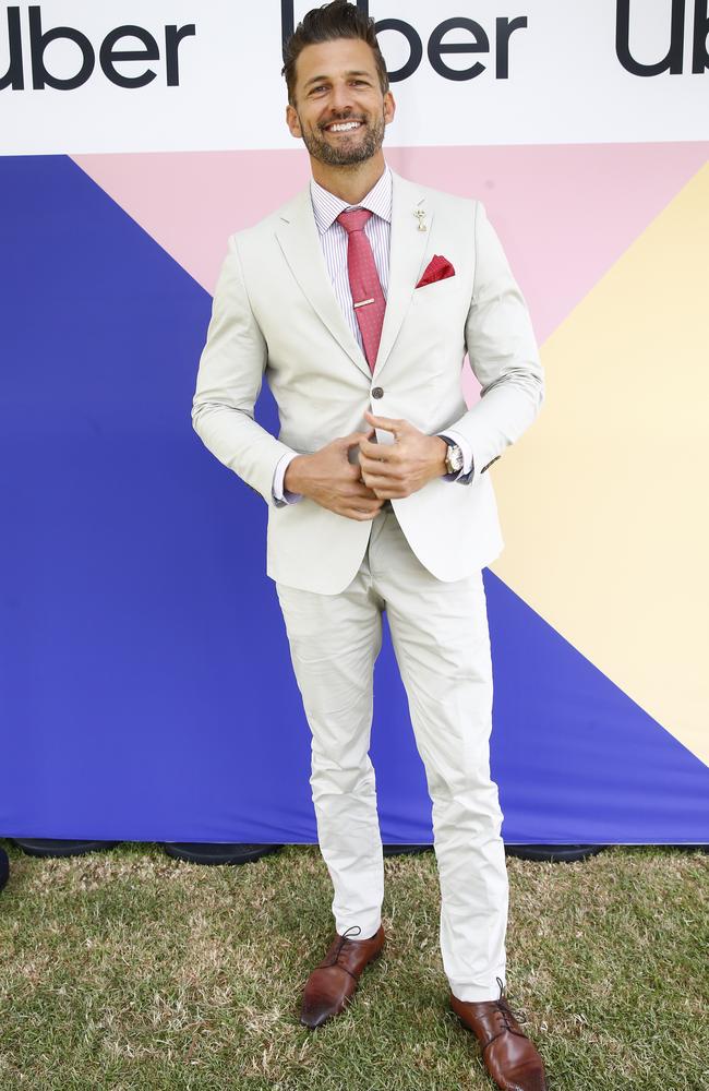 Former Bachie Tim Robards fronts up with a sleek look at Flemington Racecourse. Picture: Sam Tabone/Getty Images for Uber.