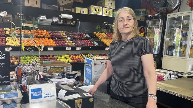 Gina Menelaou had a car smash through the front of her green grocer at the Kerrimuir Shops on November 16. Picture: Kiel Egging.