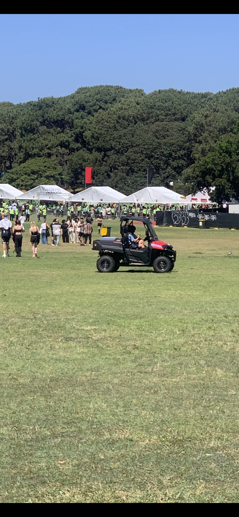 Police were seen on dirt bikes and buggy's outside Listen Out festival yesterday.