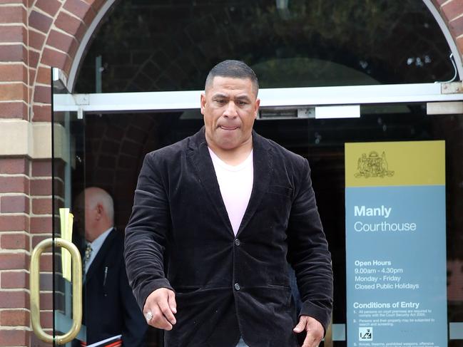 Former Manly NRL star John Hopoate leaves Manly Local Court today. Picture: Richard Dobson