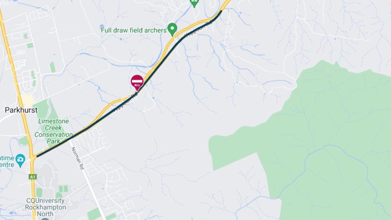 Closed road map of Rockhampton Yeppoon Road.