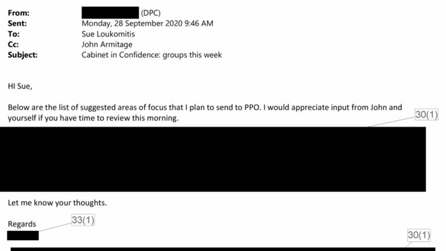 An email from the Department of Premier and Cabinet to QDOS, released with heavy redactions.