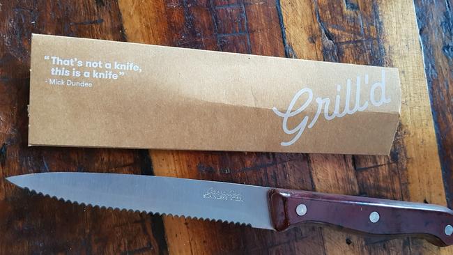 The offending knife sleeve with the line credited to ‘Mick Dundee’.