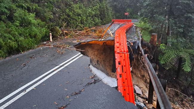 Megalong Rd was destroyed by a rain-driven landslide in the Megalong Valley.