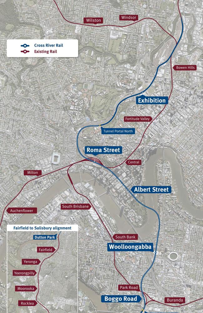 Cross River Rail Satellite Alignment Map. Picture: QLD Government