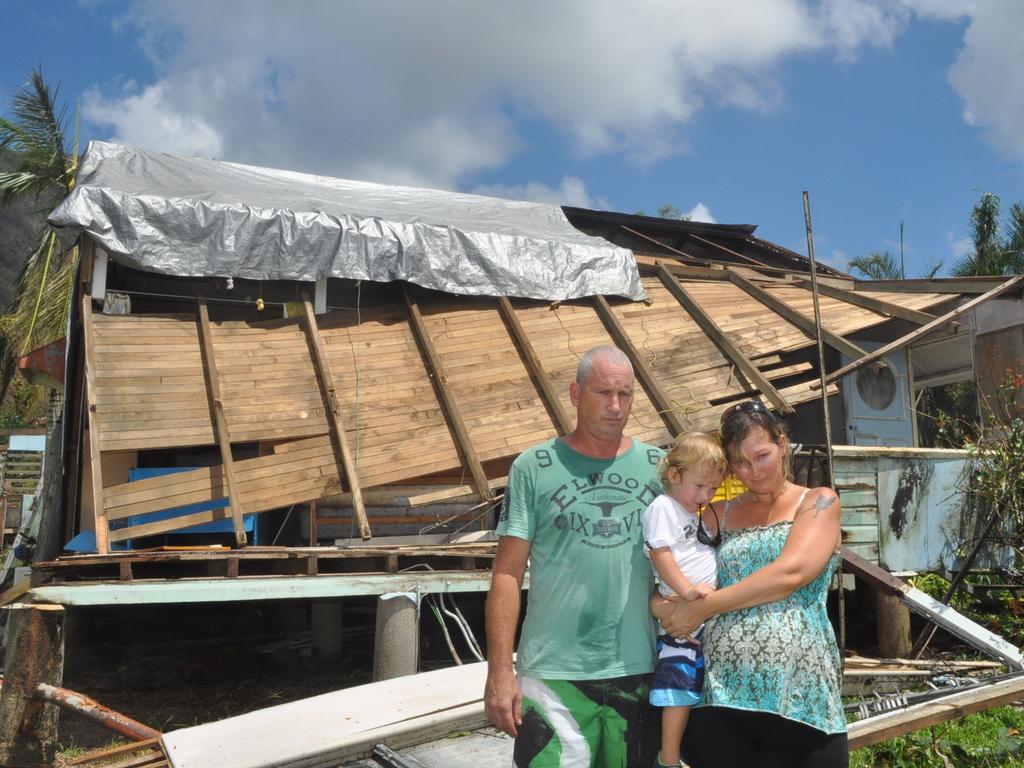 Peter and Debra Ross with son Robert, 2, lost their home in Tully in Cyclone Yasi.