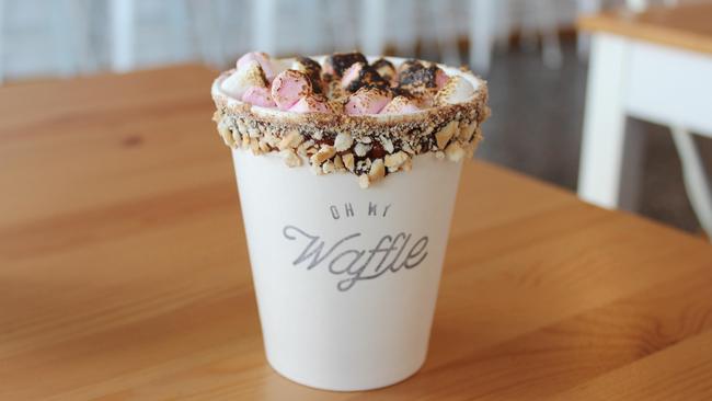 One of Oh My Waffle's delicious hot chocolates — the campfire. 