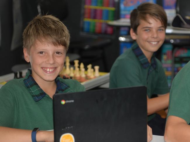 STUDIOUS KIDS: Year Five St Luke's Anglican College students Xander Hills, Cohen Palmer and Evella Mckay