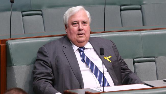 A rare appearance from Clive Palmer in Canberra today. Picture: Kym Smith