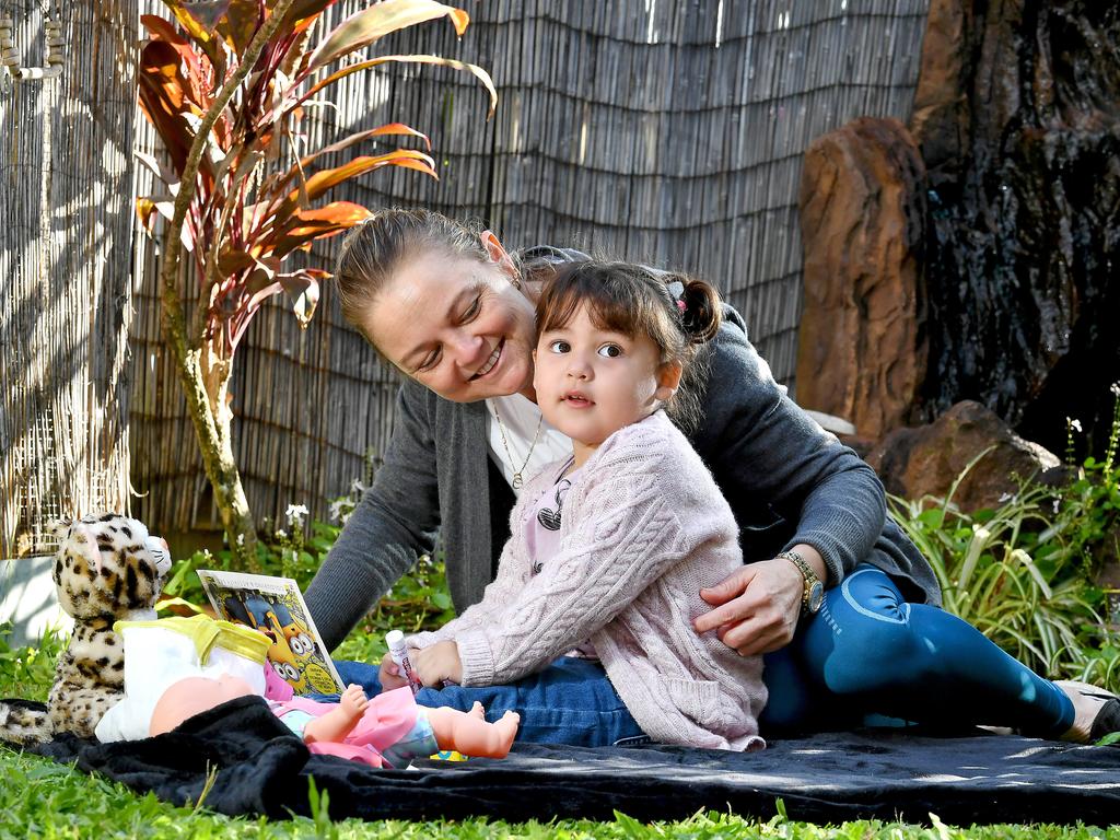 Adelynn, the daughter of missing Whitsunday mum Tahnee Shanks, with her Aunty Leela. Picture: John Gass