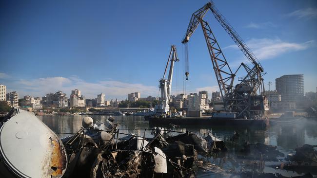 Damage at Latakia port after an Israeli air strike that has wiped out Syria’s navy. Picture: Bilal Al Hammoud/EPA/AAP