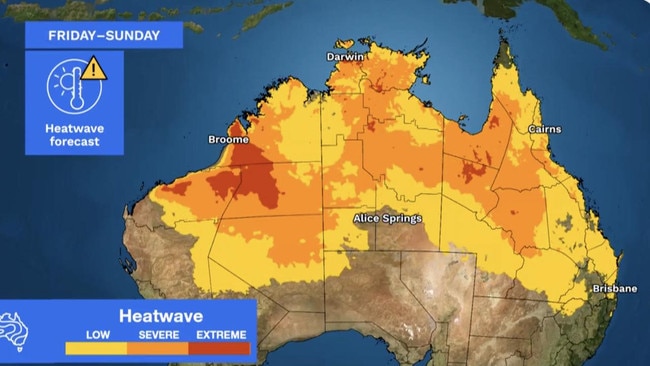 Meanwhile, a heatwave is building in the north. Picture: BOM.