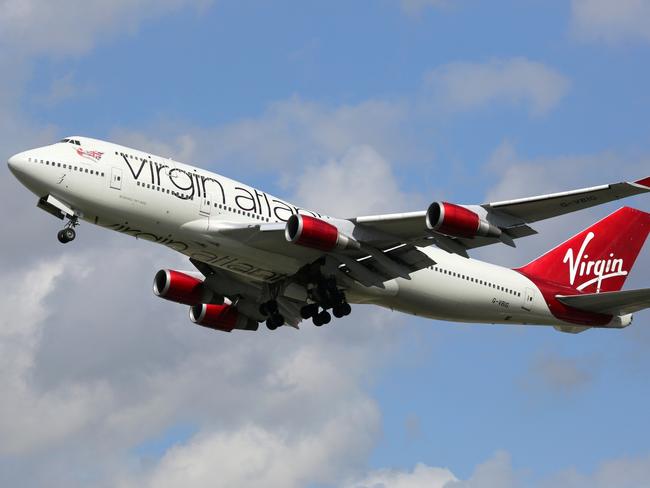 London Heathrow, United Kingdom - August 28, 2015: A Virgin Atlantic Boeing 747-400 with the registration G-VBIG taking off from London Heathrow Airport (LHR) in the United Kingdom. Virgin Atlantic Airways is a British airline with a base at London Heathrow airport.