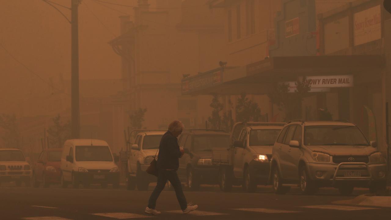 The town of Orbost in East Gippsland was covered in thick smoke. Picture: David Crosling