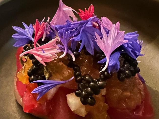Blue fin tuna, shellfish jelly, nashi pear and avruga. Picture: Instagram