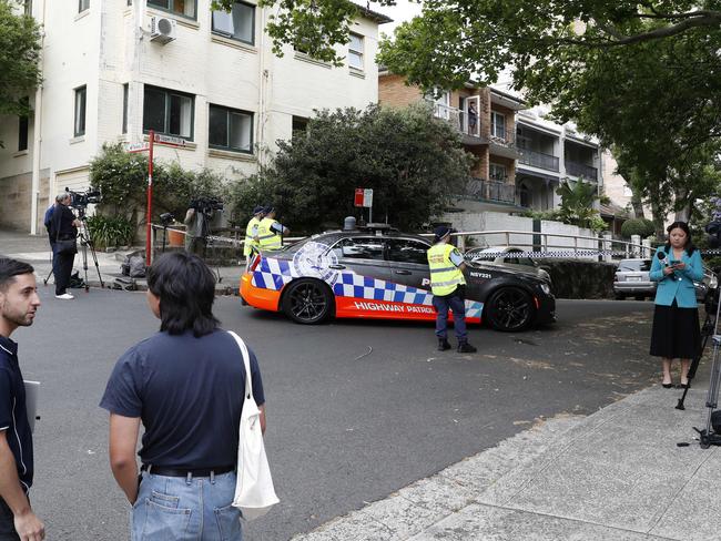 Police and media on the scene after shots were reportedly fired in Kirribilli. Picture: Jonathan Ng