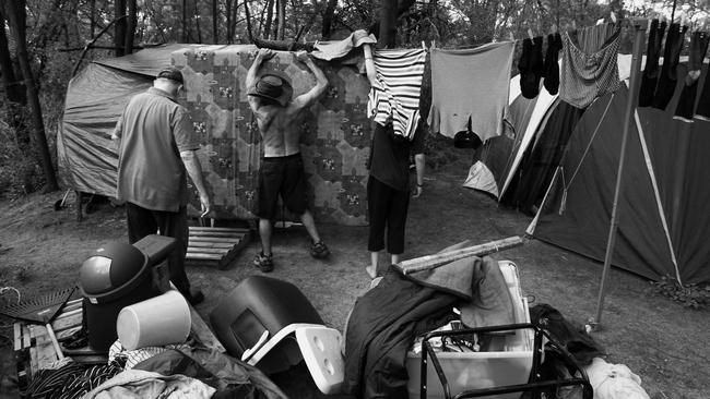 Homeless campers hang out their washing. Pic: Dean Sewell.