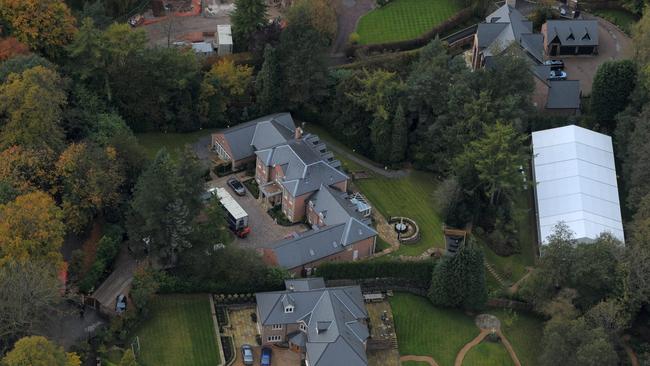 Aerial GV of Wayne Rooneys house in Prestbury, Cheshire where a giant marque has been set up for his 25th birthday party.  Pictured: Wayne Rooney's house  Ref: SPL221429 251010  Picture by: Splash News  Splash News and Pictures Los Angeles: 310-821-2666 New York: 212-619-2666 London: 870-934-2666 photodesk@splashnews.com