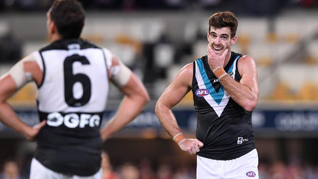 Scott Lycett after Port’s 17-point loss to Brisbane on Saturday night. Picture: Dave Hunt (AAP).