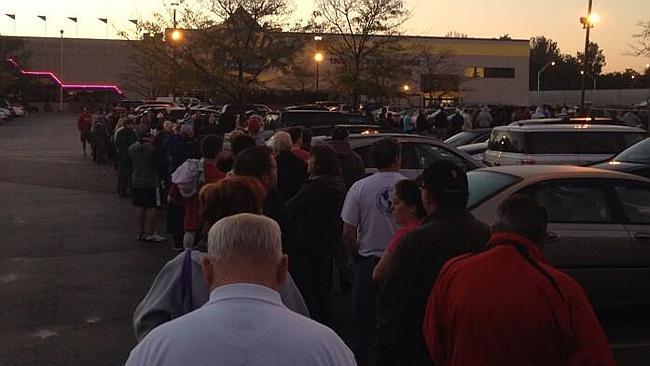 Bourbon lovers queue to get their hands on a bottle of Pappy Van Winkle. Picture: Twitter. 