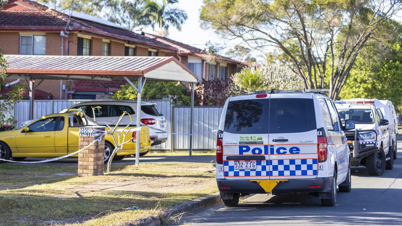 Queensland Police at the scene of a murder on Redwood Street, Marsden. Picture: Matthew Poon