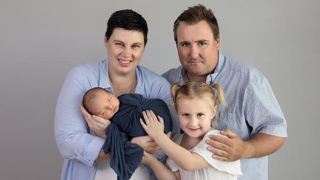 Bridgitte Chesters and her husband John, with Lola and baby Lawrence. Picture: Little Stories Photography