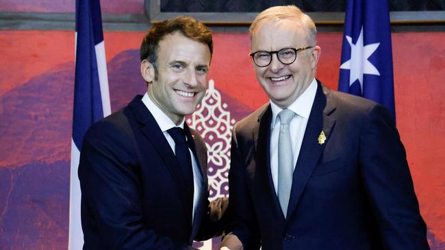 Mr Macron met with Prime Minister Anthony Albanese on the sidelines of the G20 Summit this week. Picture: Ludovic Marin / Pool / AFP