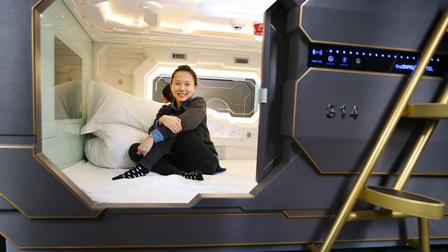 Amber Huang at Australia's first capsule hotel above the former Bar Century.