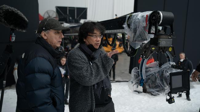 Director Bong Joon Ho on set filming Mickey 17