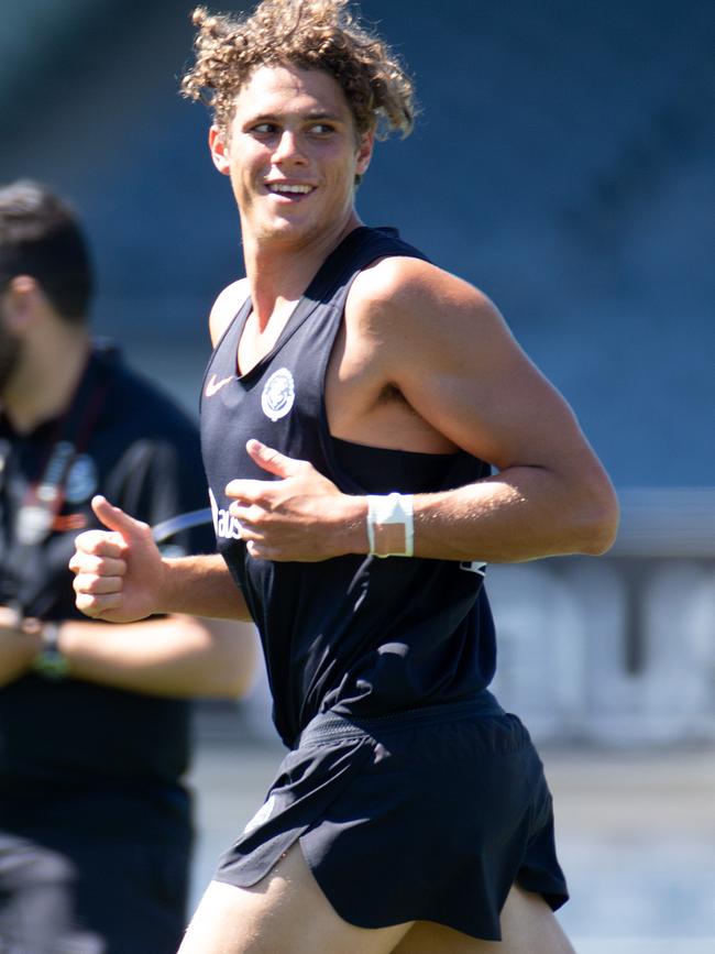 Charlie Curnow in action at Carlton training. Picture: Sarah Matray