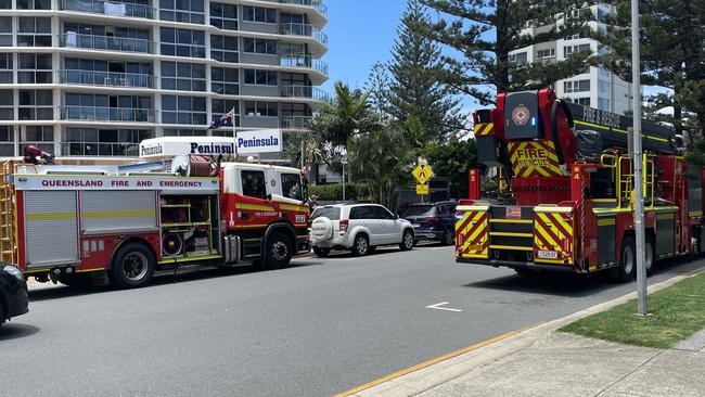 Three fire crews remained at the scene on Friday afternoon. Picture: Charlton Hart.