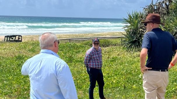 Mayor Tom Tate with council engineers checking where sections of the Oceanway would be built on the Gold Coast.