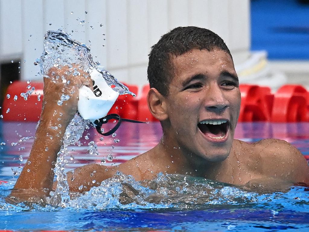 The biggest upset at the swimming was from Tunisia's Ahmed Hafnaoui as he picked up gold in the men's 400m freestyle event. Picture: Jonathan Nackstrand / AFP