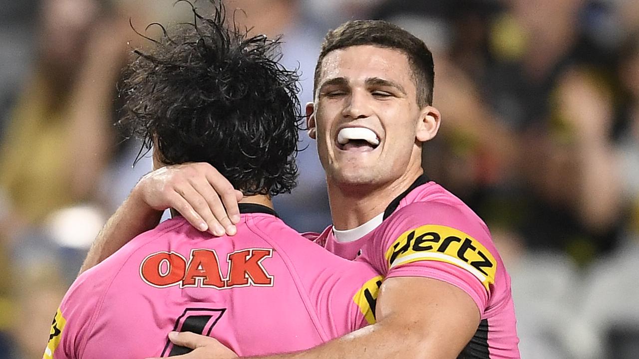 Jarome Luai and Nathan Cleary of the Panthers.