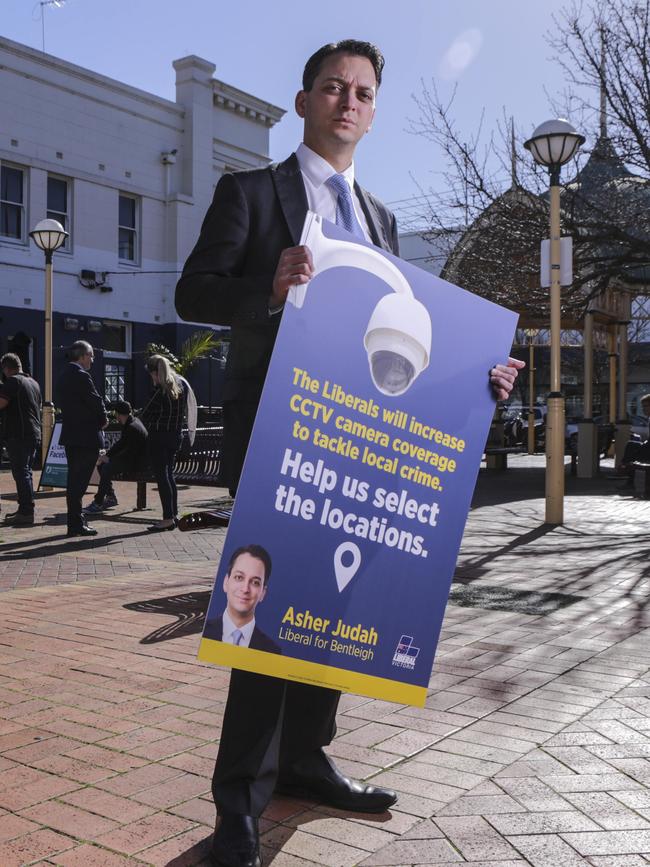 Liberal candidate for Bentleigh Asher Judah has promised $340,000 to curb drug dealing, shop lifting and vandalism with CCTV. Picture: Wayne Taylor