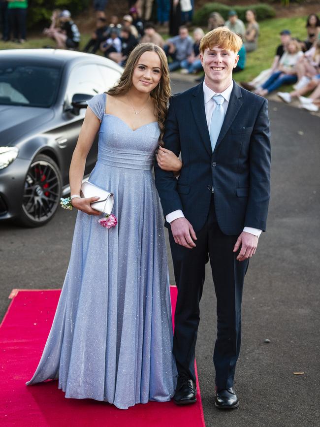 Naomi Thayer and James Sipple-Hyne arrive at Harristown State High School formal at Highfields Cultural Centre, Friday, November 18, 2022. Picture: Kevin Farmer