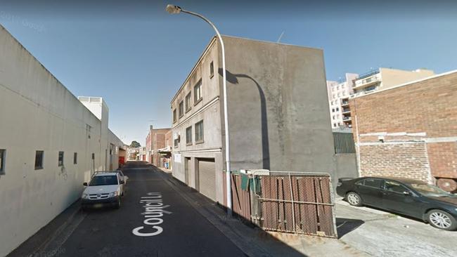The scene where Raymond Kesio used a plank of timber to damage four parked cars. Council Lane, Fairfield. Picture: Google